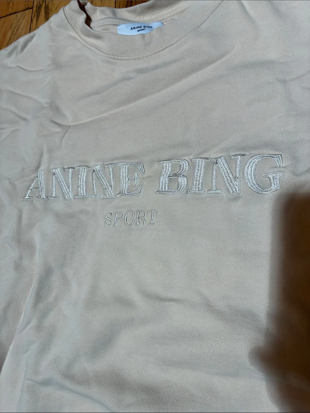 Anine Bing Men's Cream Crewneck Sweatshirt with Embroidered Logo - Picture 2 of 4